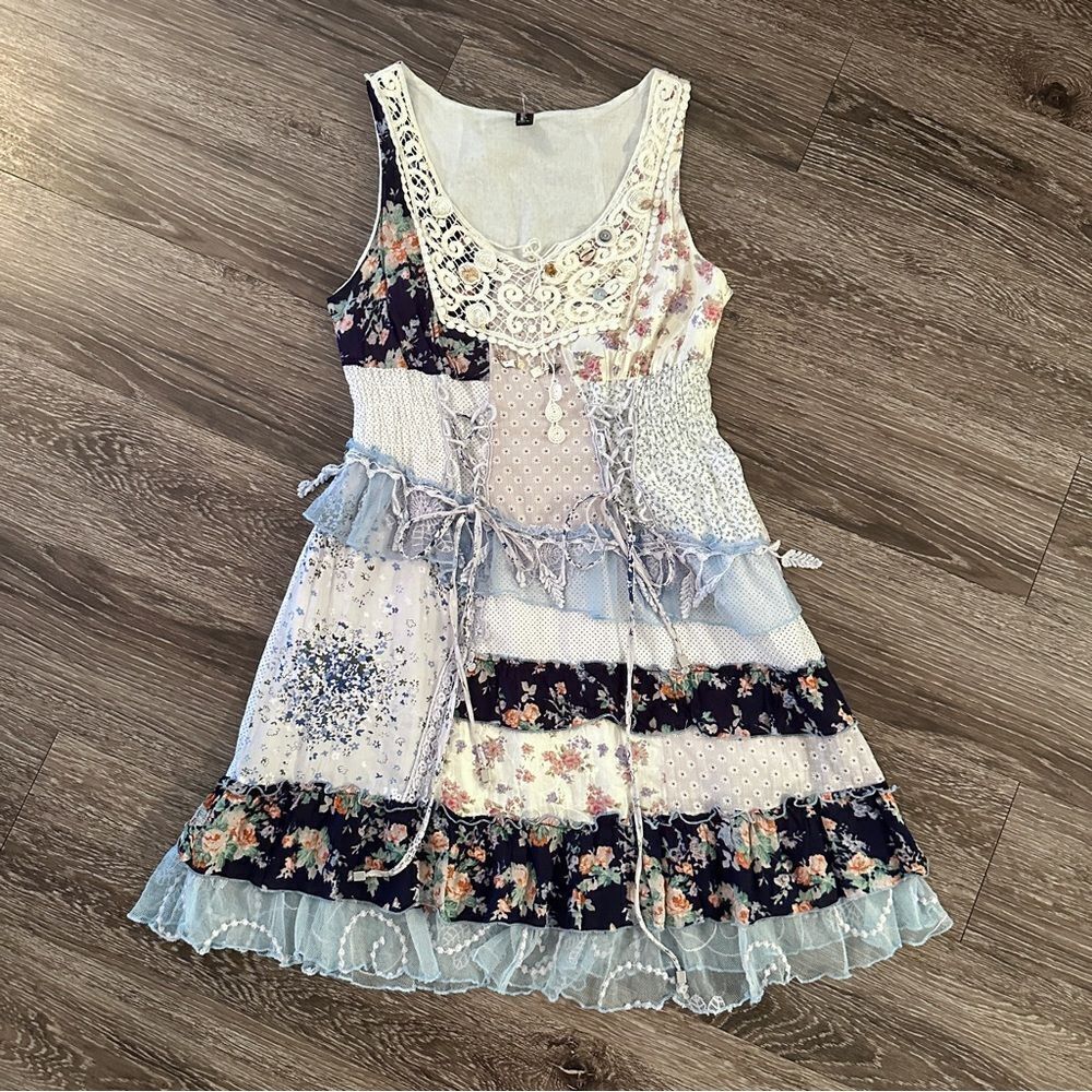 Sacred Threads Patchwork Seashell Boho Dress - image 1